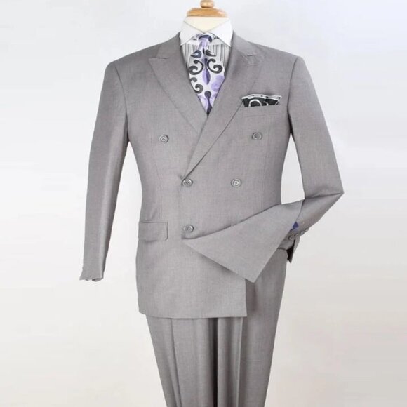 Pleated Suit - Mens Suits With Pleated Pant - Regular Fit Suit - Light Grey Suit - Picture 1 of 2